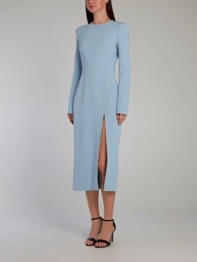Chic David Koma Powder Blue Long-Sleeve Midi Dress with Side Slit - NWT